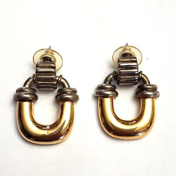 VINTAGE Mixed Metals Pierced Earrings - Picture 1 of 8